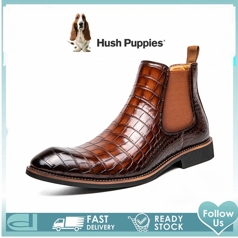 Hush ลูกสุนัขรองเท้าผู้ชาย Hush Puppies ผู้ชายรองเท้า High Cut รองเท้าหนังรองเท้าสําหรับชายรองเท้า M