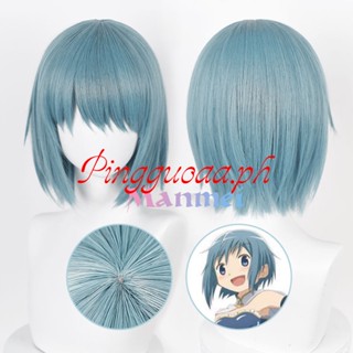 Manmei Anime Puella Magi Madoka Magica Miki Sayaka Cosplay Wig 30cm Short Blue Sayaka Wigs Hairpin Heat Resistant Wigs