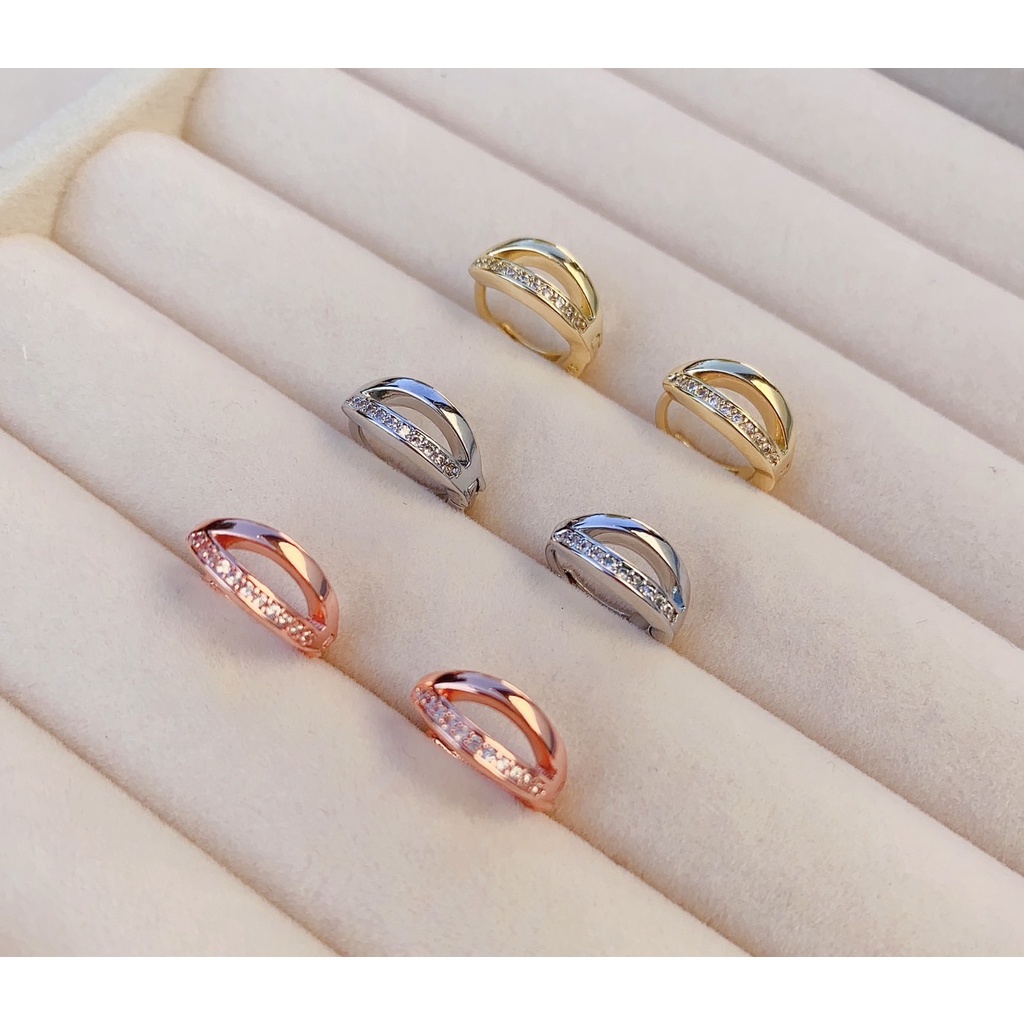 295-goodgift_station-Hoop s925 silver earrings ต่างหูห่วงกลมแบบล็อค ด้านหน้าประดับเพชร ใส่ติดหูไว้ได