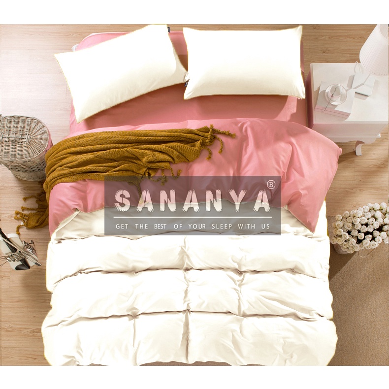โปร 1099 SANANYA BEDDING ชุดเครื่องนอนแบบทูโทน สีชมพูโอรส - ขาวครีม