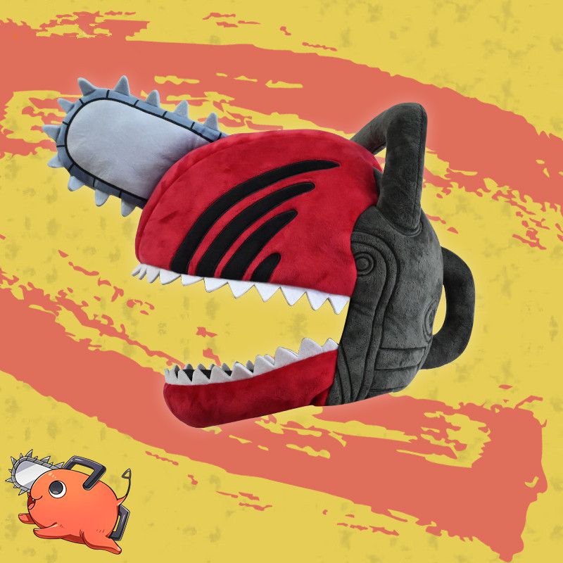 62cm Chainsaw Man Plush Hat Cosplay Headgear Helmet Pochita Anime Adult Carnival Mask Role Play Part