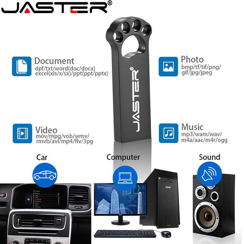 Jaster แฟลชไดรฟ์ USB 2.0 128GB 64GB รูปอุ้งเท้าหมี 32GB 16GB 8GB 4GB