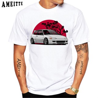 เสื้อยืดแขนสั้นลําลอง คอกลม พิมพ์ลายรถยนต์ Civic EG สีขาว แฟชั่นฤดูร้อน สไตล์ญี่ปุ่น สําหรับผู้ชาย