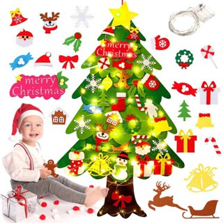 ต้นคริสต์มาส DIY สักหลาด Kids Felt Christmas Tree with Ornaments Children for Door Wall Hanging Decoration