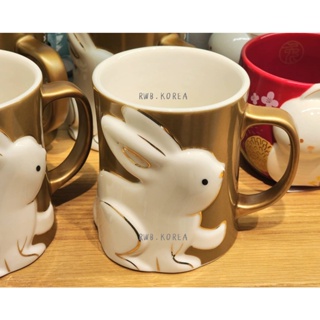 🎀【พร้อมส่ง】 2023 แก้วสตาร์บัคส์เกาหลี Starbucks Korea NY rabbit gold mug 355ml/ 12oz
