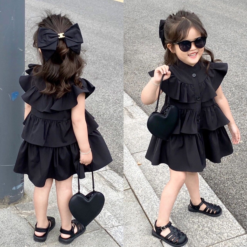 PRETTY BABY ชุดเดรสเด็ก เดรสกระโปรงสีดำ แขนกุด สไตล์สาวน้อยเกาหลี(603)