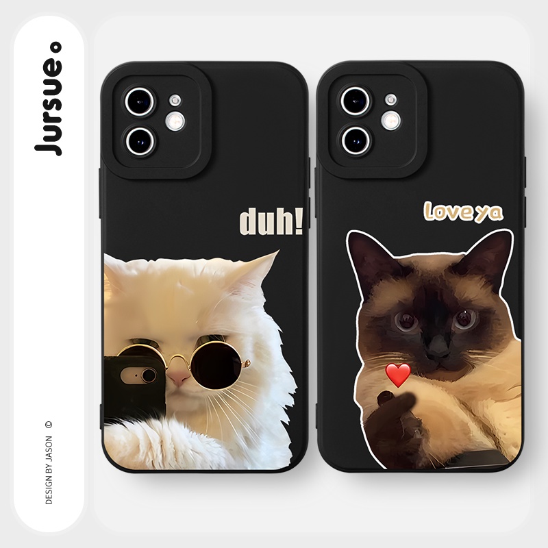 JURSUE เคสคู่ เคสไอโฟน คู่รัก กันกระแทกซิลิโคนนุ่มน่ารักตลก เคสโทรศัพท์ สีดำ Compatible for iPhone 16 15 14 13 12 11 Pro Max SE 2020 X XR XS 8 7 Plus พลัส Y2812