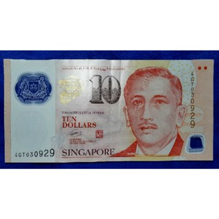 แบงก์​สิงคโปร์​ Singapore, 10​ Dollars, (Polymer), ใช้แล้ว, B752E