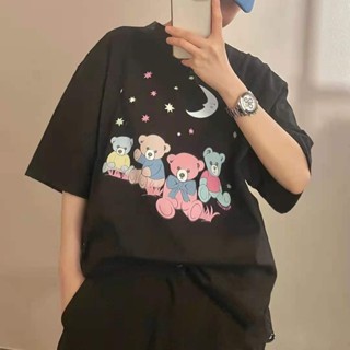 เสื้อผ้า BalenciagaBalenciagaบาเลนซิเอก้า◐♨❒Balenciaga B star bear พิมพ์แขนสั้นชายและหญิงคู่เสื้อยืดหลวม ๆ อย่างเป็_11