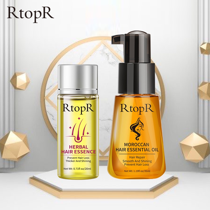 RtopR น้ำมันหอมระเหยผมโมร็อกโก + เซรั่มปลูกผมสมุนไพร บํารุงเส้นผมป้องกันผมร่วงลดผมร่วงลดผมร่วง 35 ml + 20 ml