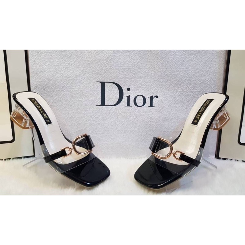 👠 Sz.41-45 รองเท้าส้นแก้วหน้ากว้าง อะไหล่หรู D