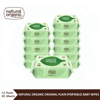 Natural Organic,Original Plain Baby Wipes (Portable,12*30 Sheets) ทิชชูเปียกออแกนิค เนเชอรัลออแกนิค ออริจินอล ขนาดพกพา