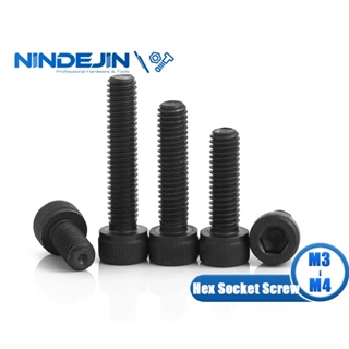 Nindejin M3 M4 สกรูหัวถ้วยหกเหลี่ยม เหล็กคาร์บอน เกรด 12.9 Din912 40-80 ชิ้น