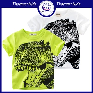 [THOMAS Kids] เสื้อยืดแขนสั้น ผ้าฝ้าย ลายการ์ตูนไดโนเสาร์ สําหรับเด็กผู้ชาย 1-10 ปี