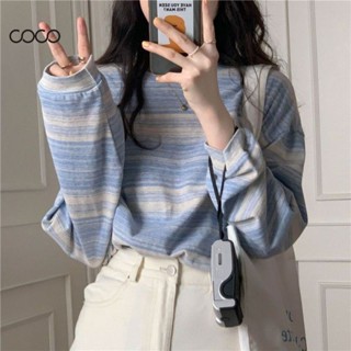 Coco~เสื้อยืด เสื้อแขนยาวลาย เสื้อยืดมัดย้อม เสื้อยืดหลวมเรียบง่าย แฟชั่นผู้หญิง