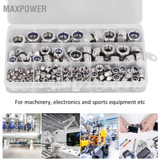 Maxpower 215PCS Hex Lock Nut ไนลอนใส่สแตนเลสล็อค Assortment M3 M4 M5 M6 M8 M10 M12