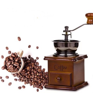 เครื่องบดเมล็ดกาแฟ เครื่องบดกาแฟ Coffee Grinder แบบมือหมุน สแตนเลส (กล่องไม้คลาสสิค) -Coffee