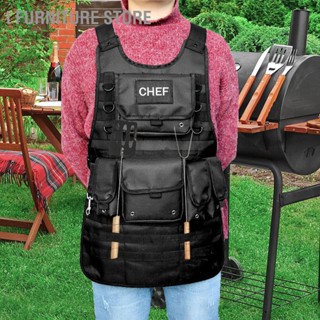 I Furniture store Molle Canvas Apron ผ้ากันเปื้อนย่างบาร์บีคิว Chef Outdoor Camping Tool พร้อมกระเป๋าเก็บของ