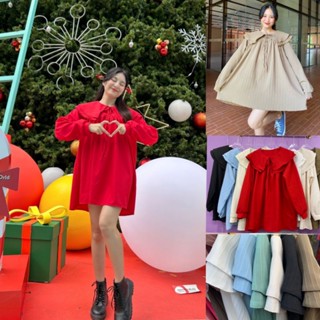 🧧Minidress มินิเดรส เดรสปกเหลี่ยมผูกโบว์ อก44นิ้ว  น่ารักๆ