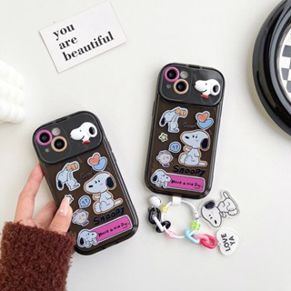 เคสโทรศัพท์มือถือ แบบฝาพับกระจก กันกระแทก ลายสนูปปี้ สําหรับ iPhone14Pro Max 13 12 11 XR X XS Max