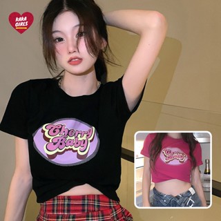 ถูกมาก  เสื้อครอป  เสื้อครอปแขนสั้น  เสื้อยืดครอป เสื้อครอปเอวลอย ครอปเอวลอย cherry