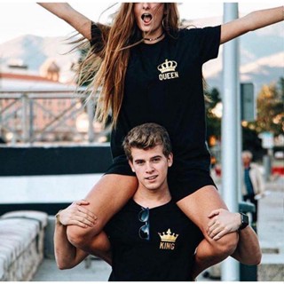 Lovers T Shirt King Queen Letter Print T Shirt Couple Short Sleeve O Neck Tshirt Summer Women Man Tee Shirt Tops ZI_02