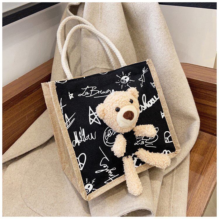 กระเป๋าถือ กระเป๋าผ้า  Tote Bag ถุงผ้า ผ้ากระสอบ ตุ๊กตาหมีน่ารัก Bear GC