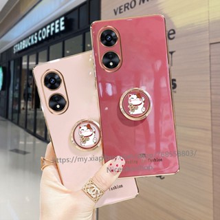 2023 New OPPO Reno8 T 5G 4G เคส Phone Case with Cute Cat Holder Stand Phone Casing Plating TPU Candy Colors Phone Protective Back Cover เคสโทรศัพท