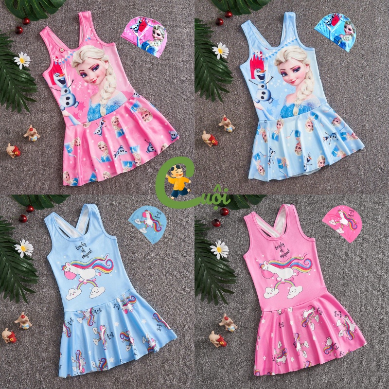 บิกินี่สําหรับเด็กผู้หญิง ชุดว่ายน้ําวันพีช Elsa Unicorn pony สําหรับเด็กตั้งแต่ 8 ถึง 30 กก. Cuoi S