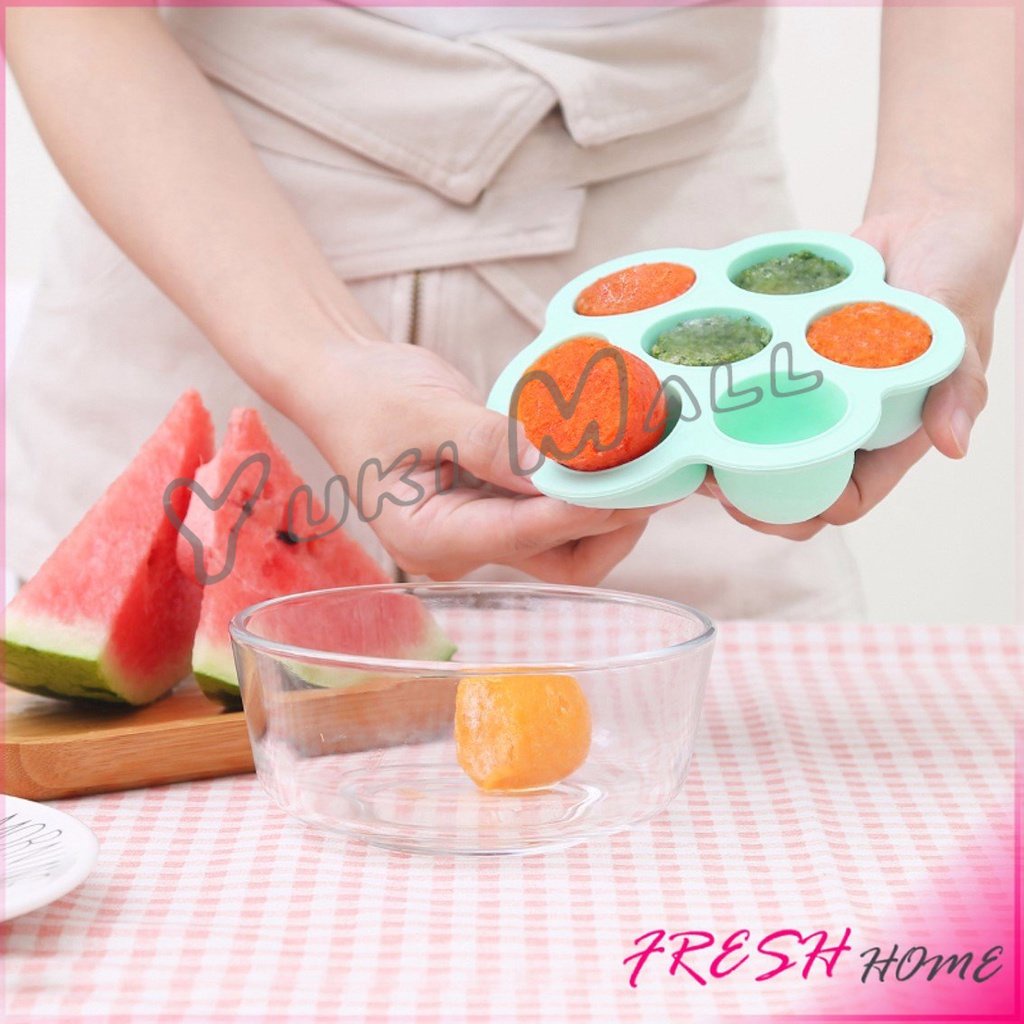 Yuki บล๊อกซิลิโคนแช่แข็ง บล๊อกซิลิโคน 7หลุม (Size L) พร้อมฝาซิลิโคน แช่อาหารเสริมเด็ก BPA. Silicone 