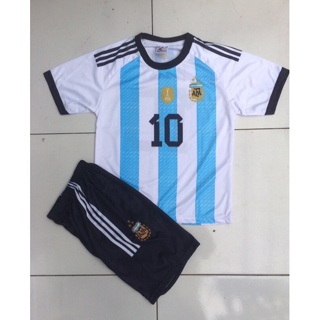 เสื้อกีฬาแขนสั้น ลายทีมชาติฟุตบอล MESSI argentina สําหรับเด็กอายุ 5-12 ปี