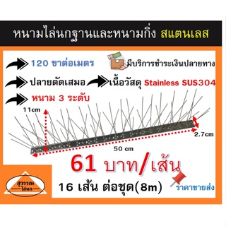 หนามกันนก หนามไล่นก หนามกันนกชนิดสเเตนเลสล้วน 100 %  bird spike ชุด จำนวน 8 เมตร  **ราคา 61บาท ต่อเส้น**