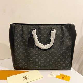 LOUIS VUITTON GRAND SAC MONOGRAM ECLIPSE BLACK LEATHER BUSINESS BAG WITH POUCH กระเป๋าถือ ทรงโท้ท ใส่เอกสาร แบรนด์หลุยส์