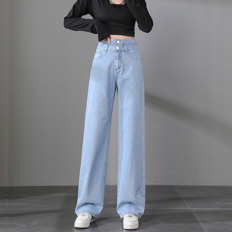 พร้อมส่งร้านไทย  กางเกงยีนส์ขายาว  กางเกงยีนส์เเฟชั่น  แฟชั่นกางเกงยีนส์  เอวสูงขากว้าง - รูปที่ 2