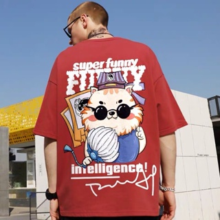 M-8XL National tide Hong Kong style cartoon fortune telling cat print short-sleeved T-shirt men and women trend rou_07