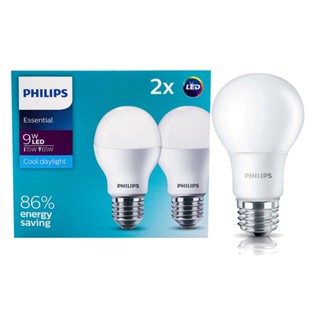 Philips หลอดไฟฟิลิปส์ LED Bulb Essential 9W (แพ็คคู่) Value Pack@wsang