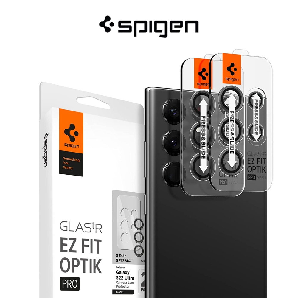 [ 2 แพ ็ ค ] Spigen Galaxy S22 Ultra เลนส ์ กล ้ อง EZ Fit Optik Pro กระจกนิรภัย Samsung S22 Ultra ตัวป ้ องกันเลนส ์ กล ้ อง