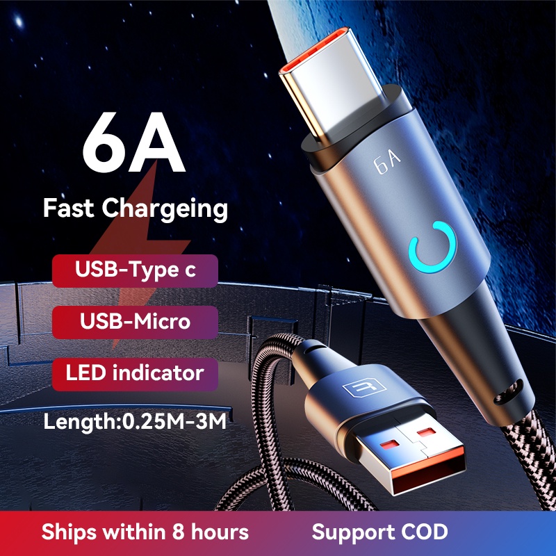 ราคาถูก ของแท้ Toocki สายชาร์จ แบบถัก 6A 5A 3A 2.4A USB type c สําหรับ iPhone type c 100W 66w 36W 12