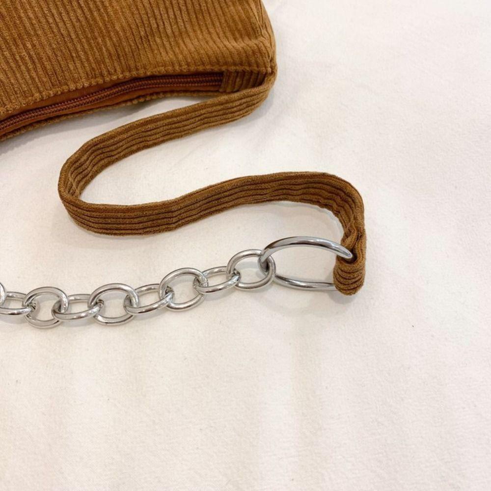 Zelth กระเป๋าสะพายไหล่ กระเป๋าถือ ผ้าลูกฟูก แต่งสายโซ่ แฟชั่นเรโทร - รูปที่ 5