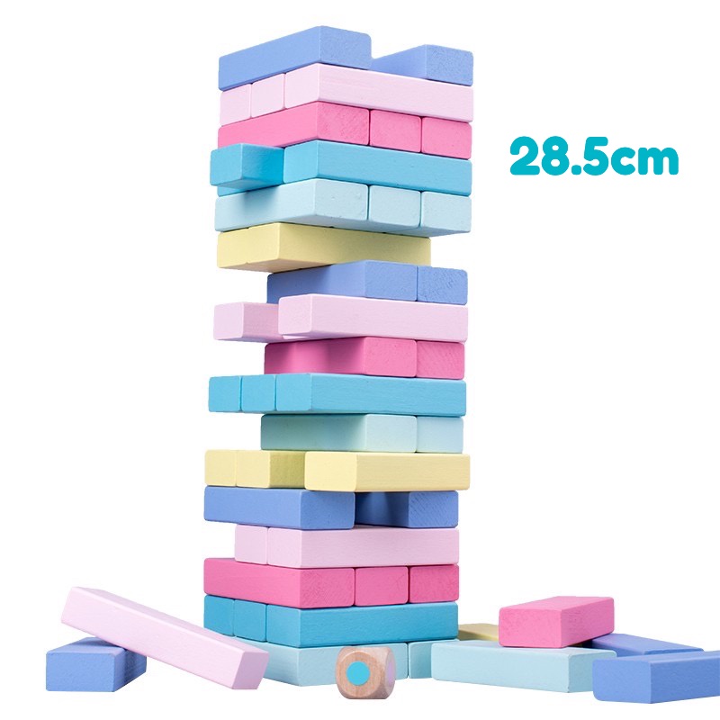 พร้อมส่ง ของเล่นไม้ จังก้า wood toy บล็อกไม้ตึกถล่มหรือไม้จังก้า สีพาสเทลแสนหวาน 28.5cm