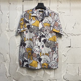 เสื้อฮาวายลายหมาแมวการ์ตูน hawaii ไซส์ m l xl 2xl 3xl 4xlผ้าไหมซาตินอิตาลี่💯% ผ้านิ่มใส่สบายไม่ร้อน ใส่ได้ทั้งชายและหญิง