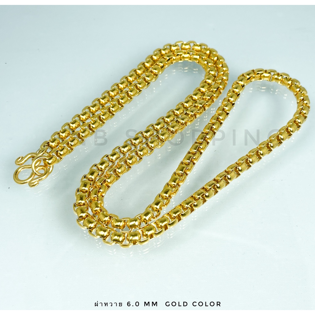 G-768 สร้อยคอสแตนเลสผ่าหวาย Gold color 6.0mm สร้อยสแตนเลสห้อยพระ สร้อยสแตนเลสลายผ่าหวายทองเลเซอร์ กว้าง6mm ยาว26-28นิ้ว