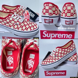 【มาใหม่!】 รองเท้าผ้าใบ👟 V_ans Authentic Sนpreme Red Checker Logo ขาวแดง Size:36-44