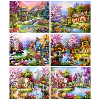 Ruopoty ภาพวาดสีน้ํามันบนผ้าใบ ตามตัวเลข รูปหมู่บ้าน 60x75 ซม. 50x65 ซม. 40x50 ซม. DIY สําหรับตกแต่งผนังบ้าน