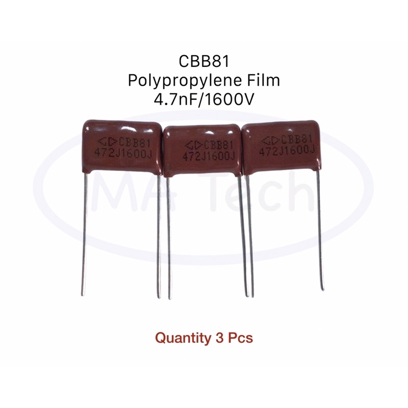 CBB81 472J1600J คาปาซิเตอร์ โพลีโพรไพลีน 4.7nF/1600V +/-5% C14 , CBB81 472J1600J ขนาด 15.00mm 1 ชุด 