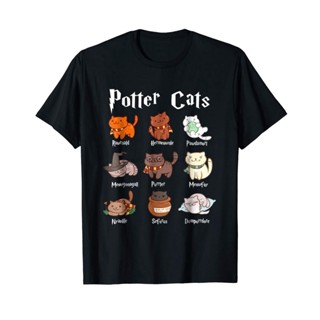 [S-5XL]เสื้อยืดแขนสั้นผ้าฝ้ายพิมพ์ลายแมว Harry Pawter Potter สําหรับผู้ชาย_07