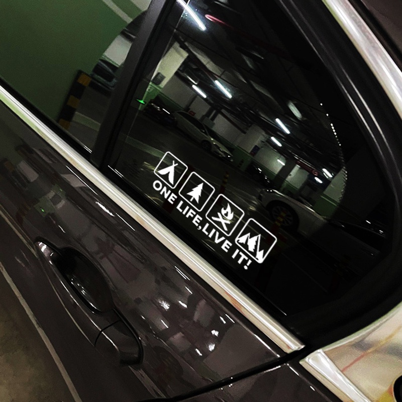 [P-A604] สติ๊กเกอร์สะท้อนแสง Camping สติ๊กเกอร์ติดรถกลางแจ้ง ONE LIFE LIVE IT Living Out สติ๊กเกอร์ลายตารางหมากรุกของตัวเองครีมกันแดดกันน้ํา