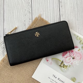 ของแท้100%สินค้าพร้อมส่ง Tory Burch (86078) Emerson Saffiano Leather L- Zip Continental Clutch Wallet