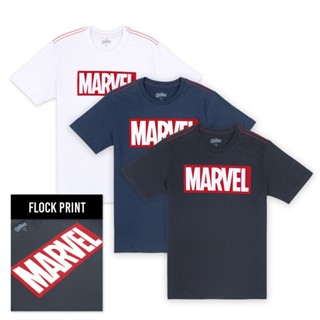 Marvel Men logo Flock Print Micro Brush T-Shirt - เสื้อมาร์เวลผู้ชายพิมพ์กำมะหยี่ ผ้าไมโครบรัช สินค้าลิขสิทธ์แท้100_03