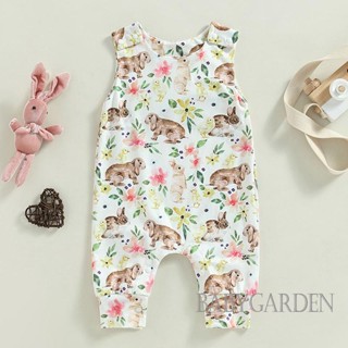 Babygarden-0-18 เดือน ชุดจั๊มสูท แขนกุด คอกลม พิมพ์ลายกระต่าย ดอกไม้ ลําลอง ฤดูร้อน สําหรับเด็กผู้หญิง